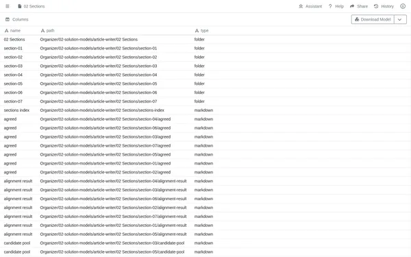Article Writer section-building workflow folder